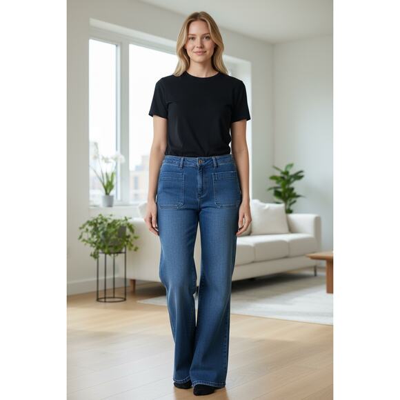 GAP Denim Women's 1969 Front Pocket Wide Leg Mid-Wash Jeans Size 33R - Picture 1 of 7